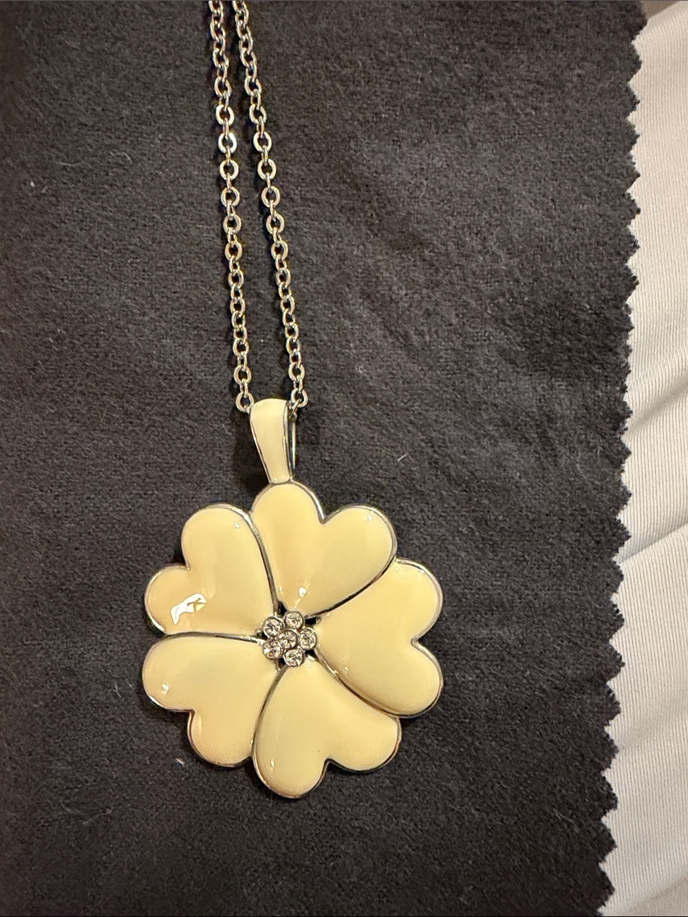 Lia Sophia 19” Cream Flower Pendant Necklace with Rhinestone Center